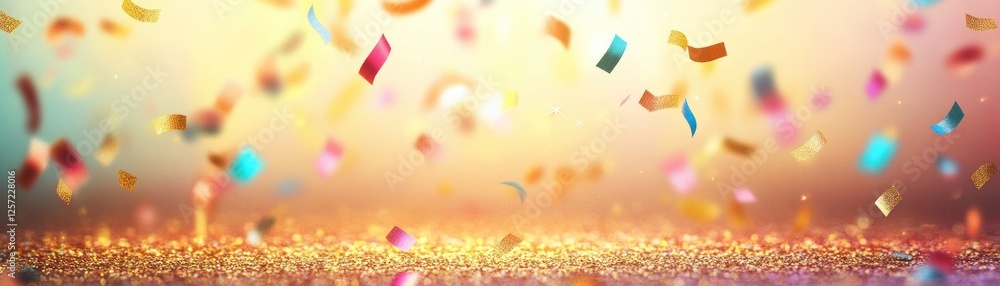 Poster Confetti falling against a blurry bright background creating a festive atmosphere