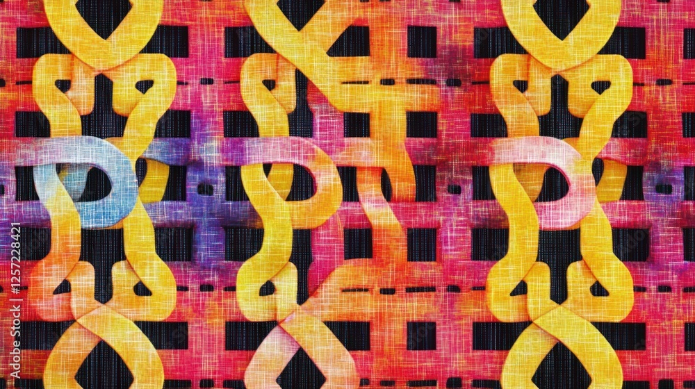 Poster Colorful interwoven textured fabric creating an intricate abstract pattern