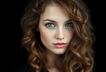 Fototapeta premium Female portrait on black background