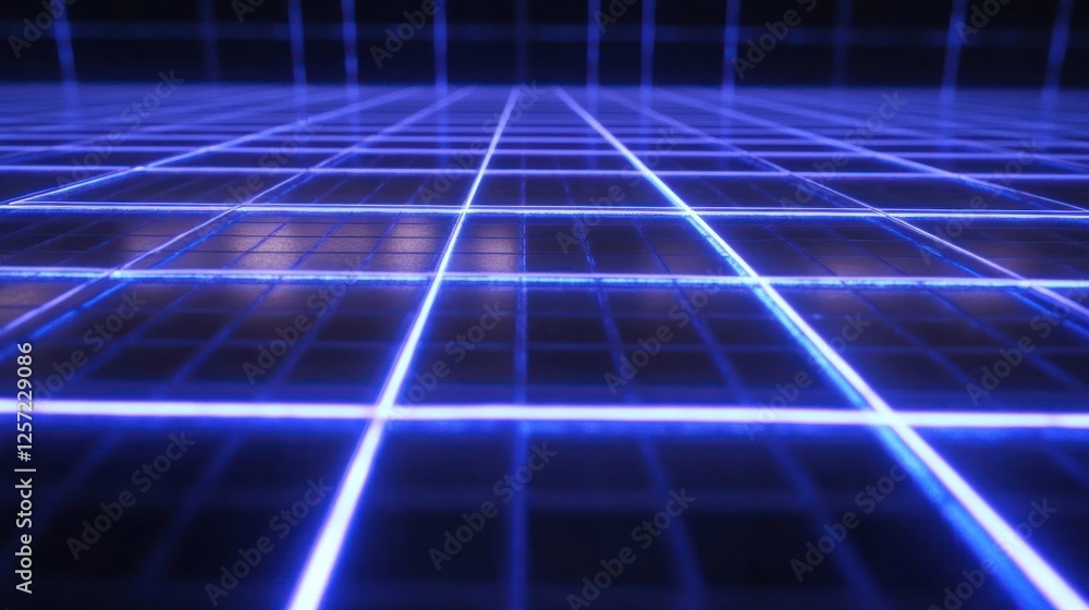 Poster blue illuminated grid creates a perspective into a digital realm