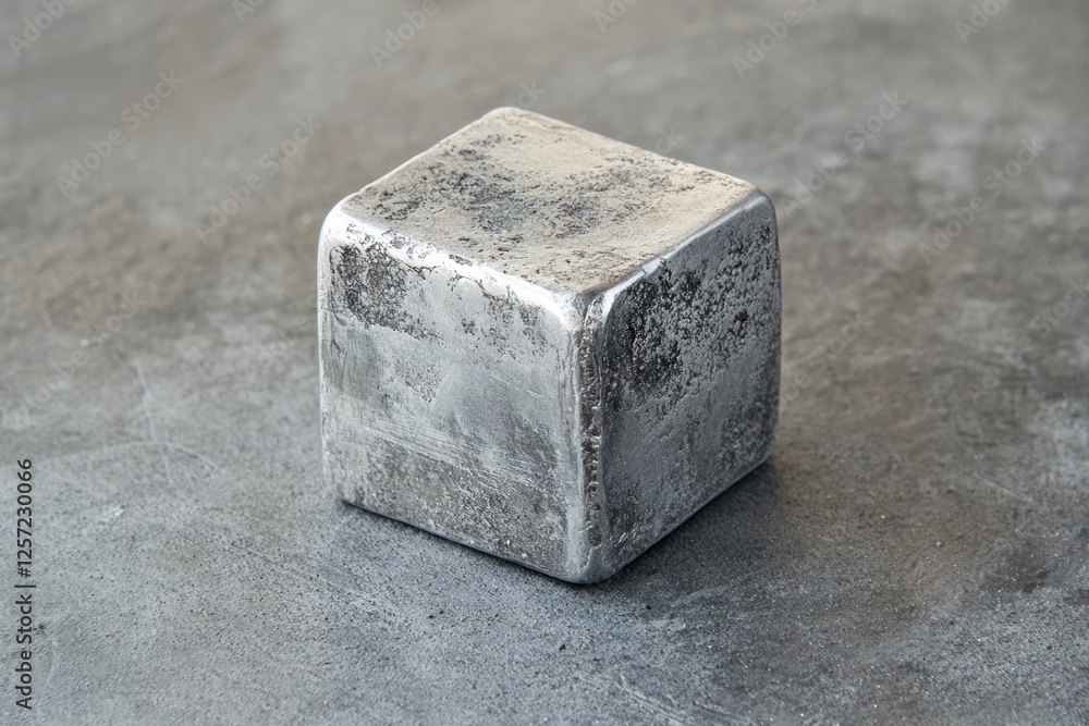 Poster Metallic Cube on Textured Surface with Subtle Shadows