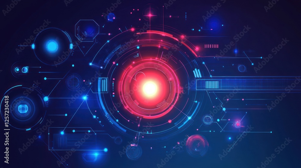 Poster Futuristic interface displaying a high technology network with bright lights