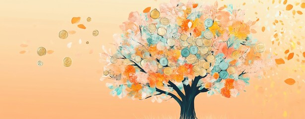 Fototapeta premium Vibrant autumn tree with colorful leaves.