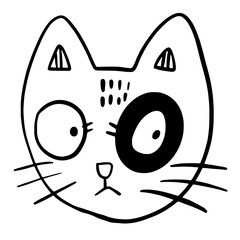 Cat, Kitten, Party, Funny, Cute, Doodle, Cartoon, Sketch, Blackwork, Lineart, Whimsical, Minimal, Hat, Silly, Comic, Quirky, Illustration, Ink, Monochrome, Hand-drawn, Feline, Character, Artistic, Pla