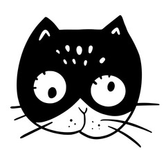 Cat, Kitten, Party, Funny, Cute, Doodle, Cartoon, Sketch, Blackwork, Lineart, Whimsical, Minimal, Hat, Silly, Comic, Quirky, Illustration, Ink, Monochrome, Hand-drawn, Feline, Character, Artistic, Pla