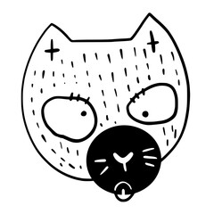 Cat, Kitten, Party, Funny, Cute, Doodle, Cartoon, Sketch, Blackwork, Lineart, Whimsical, Minimal, Hat, Silly, Comic, Quirky, Illustration, Ink, Monochrome, Hand-drawn, Feline, Character, Artistic, Pla