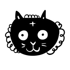 Cat, Kitten, Party, Funny, Cute, Doodle, Cartoon, Sketch, Blackwork, Lineart, Whimsical, Minimal, Hat, Silly, Comic, Quirky, Illustration, Ink, Monochrome, Hand-drawn, Feline, Character, Artistic, Pla