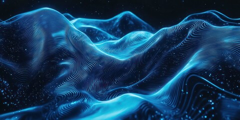 Obraz premium Blue waveforms create a mesmerizing flow against a black background, perfect for high-definition graphics.
