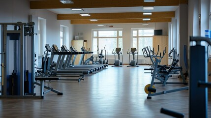 Interior of a fitness hall with fitness equipment