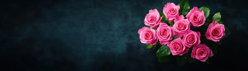 Obraz premium Pink roses arranged beautifully on a dark background for floral decoration or design use