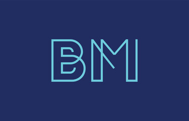 Obraz premium Illustration of creative typography featuring stylized letters B and M with a minimal blue color theme, suitable for branding and graphic design inspiration.