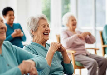 Seniors Laughing Together in Activity Room