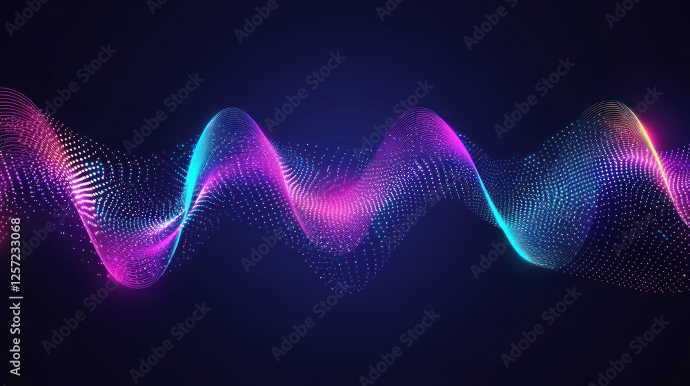 Poster an abstract wave formed by luminous particles against dark background