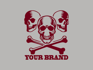 Logo skull vector illustration , crossed bones vector illustration design , logo background skull clipart illustration design and tattoo design