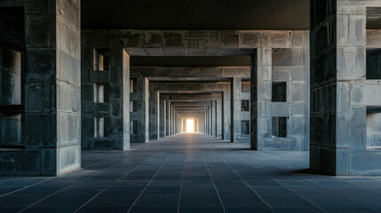 Empty Concrete Corridor With Light At The End