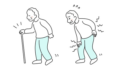 An old man who walks with a cane and an old man who has difficulty walking