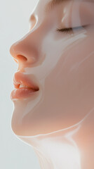 A serene skincare spa scene featuring a woman receiving a hydrating facial treatment under soft lighting, white background