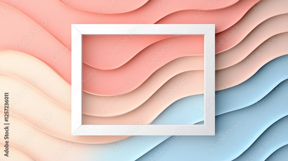 Poster abstract waves in pastel tones with a blank white frame