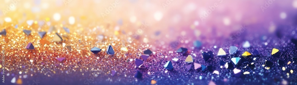 Poster Abstract glitter background with sparkling colorful particles and scattered gems