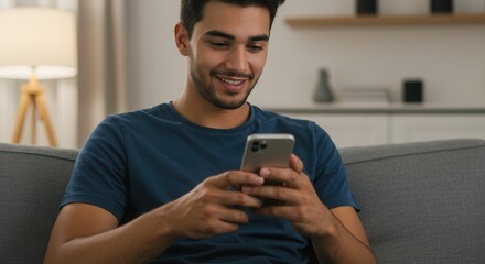 young man using smart phone at home