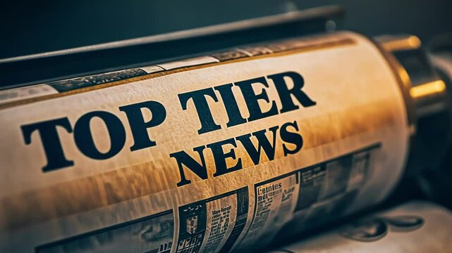 Close-up of a newspaper displaying 'Top Tier News' in bold letters.