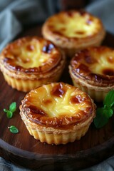 Hong Kong-style Egg Tarts, with flaky, buttery crusts and glossy, smooth custard filling.