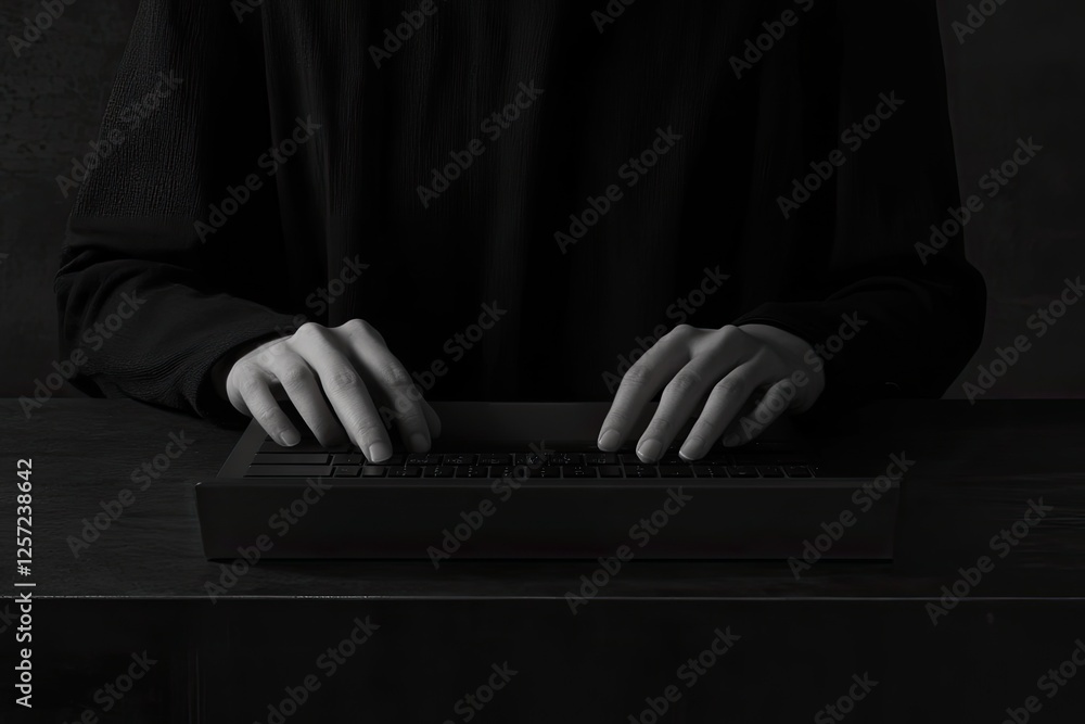 Poster darkroom hacker typing keyboard cyber security