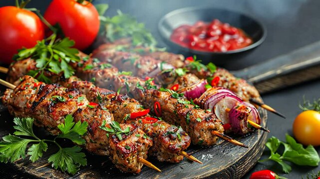 Juicy grilled kebab with fresh vegetables