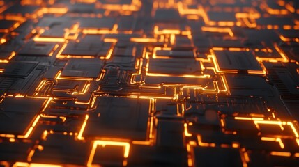 Obraz premium Complex futuristic surface illuminated with glowing orange lines and details
