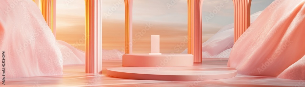 Aufkleber Minimalist pink platform for product display with columns and sculptures
