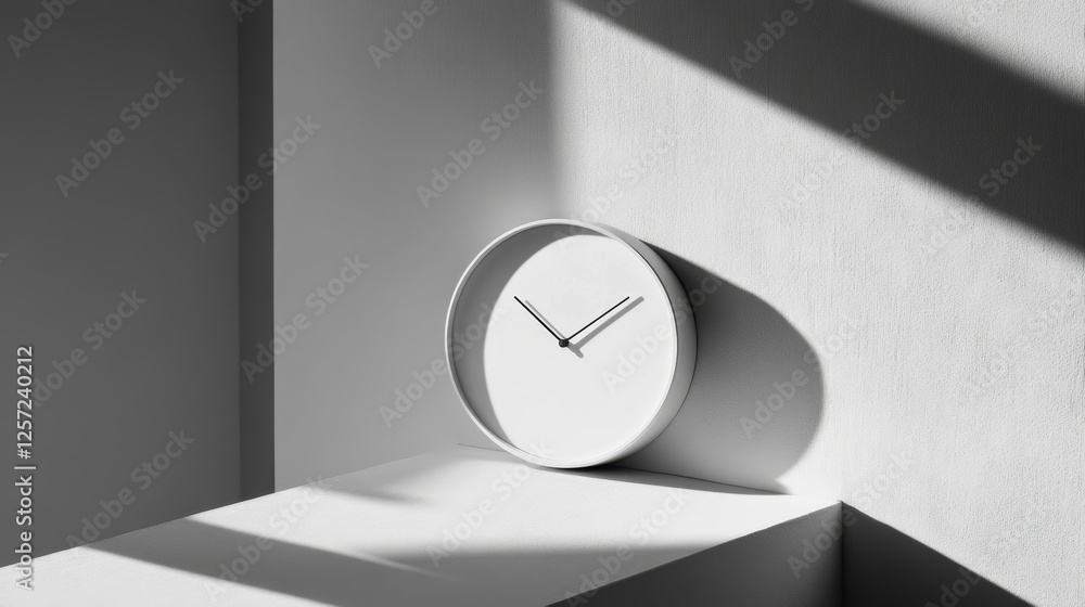 Poster minimalist clock with hands moving forward casting soft shadows