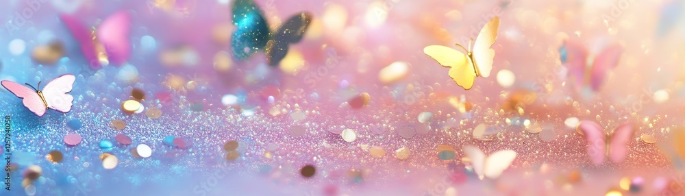 Poster Elegant butterflies amidst shimmering bokeh creating a dreamy ethereal scene