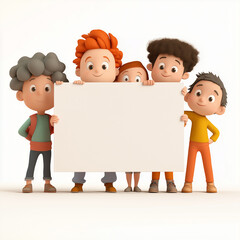 group of children holding a blank sheet of paper, ready for messages, drawings, or educational content.