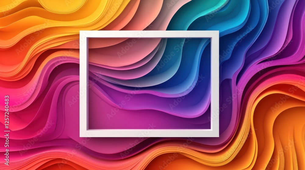 Poster Abstract colorful layered paper with white frame background