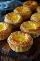 Hong Kong-style Egg Tarts, with flaky, buttery crusts and glossy, smooth custard filling.