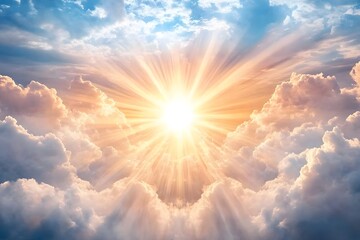 Radiant sunburst through heavenly clouds