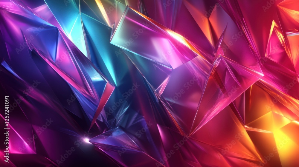 Poster Abstract background shows angular shapes with radiant metallic textures
