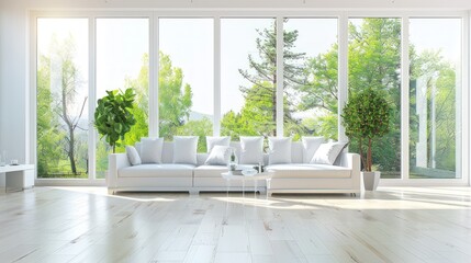 Fototapeta premium Modern Minimalist Living Room with Panoramic Window View