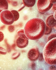 A highly detailed view of red blood cells floating in plasma, symbolizing medical research, human biology, and circulatory system studies.  
