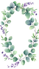 Elegant Watercolor Eucalyptus and Lavender Wreath in Minimalist Vector Design