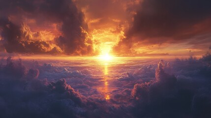 Obraz premium Dramatic Sunset Scene with Bright Light Breaking Through Clouds