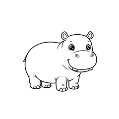 Obraz premium A cute hippopotamus drawn with black lines. Black and white illustration.
