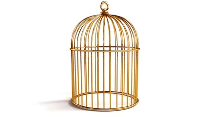 Golden birdcage on white background