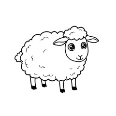 Obraz premium A cute sheep drawn with black lines. Black and white illustration.