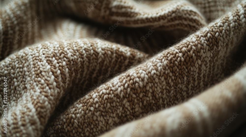 Poster cozy knitted blanket features a repeating brown and white pattern