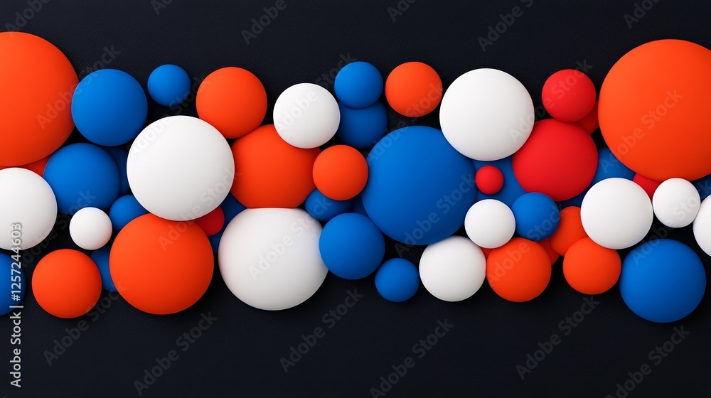 Poster colorful abstract composition of floating circles on dark background