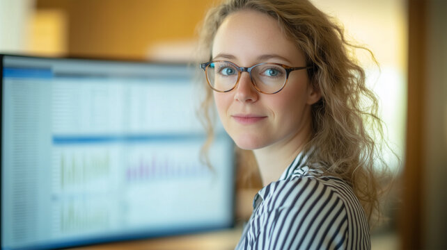 データ分析を行う女性プログラマー