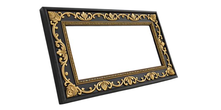 Luxury Matte Black Frame with Golden Accents on Transparent Background