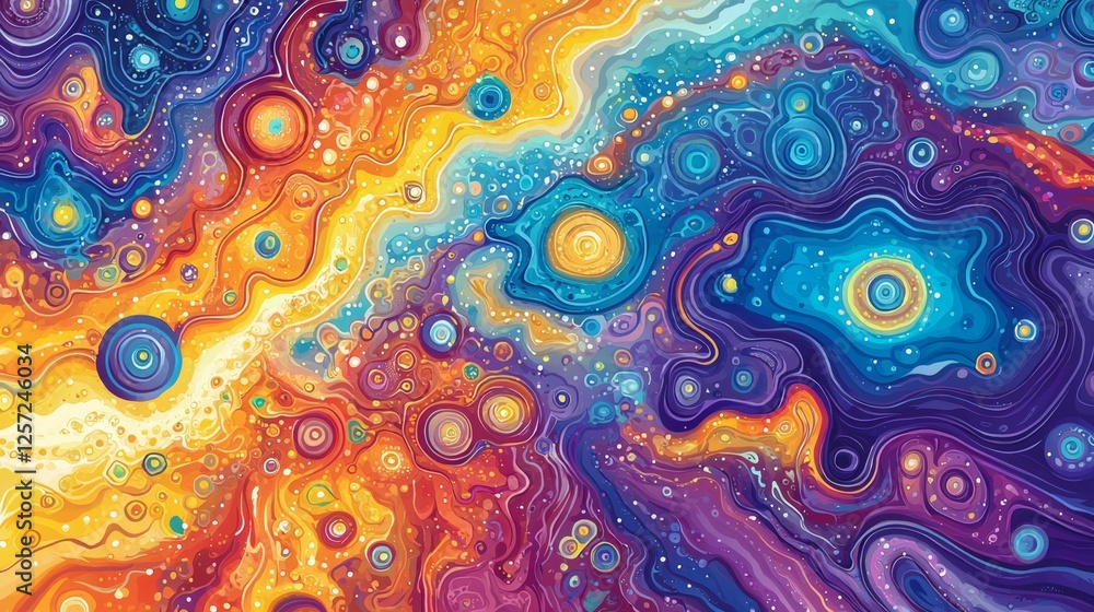 Poster vibrant abstract cosmic swirl with bright colors and fluid patterns in outer space inspired art
