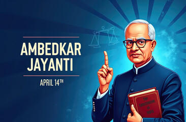 Illustration/Banner for Ambedkar Jayanti. Ambedkar Jayanti is celebrated on April 14th on the birth anniversary of Dr. B.R. Ambedkar (1891–1956), the chief architect of the Indian constitution.